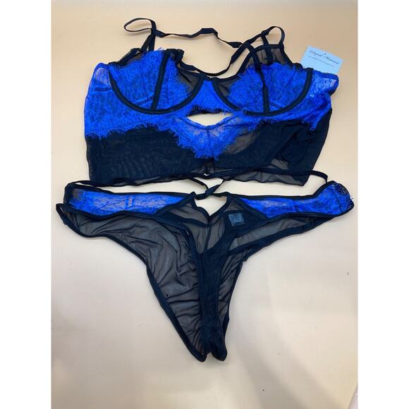Elegant Moments #30007X Lingerie Set Plus Size 3X Blue/Black - Sexy Romantic 2PC - Picture 2 of 3